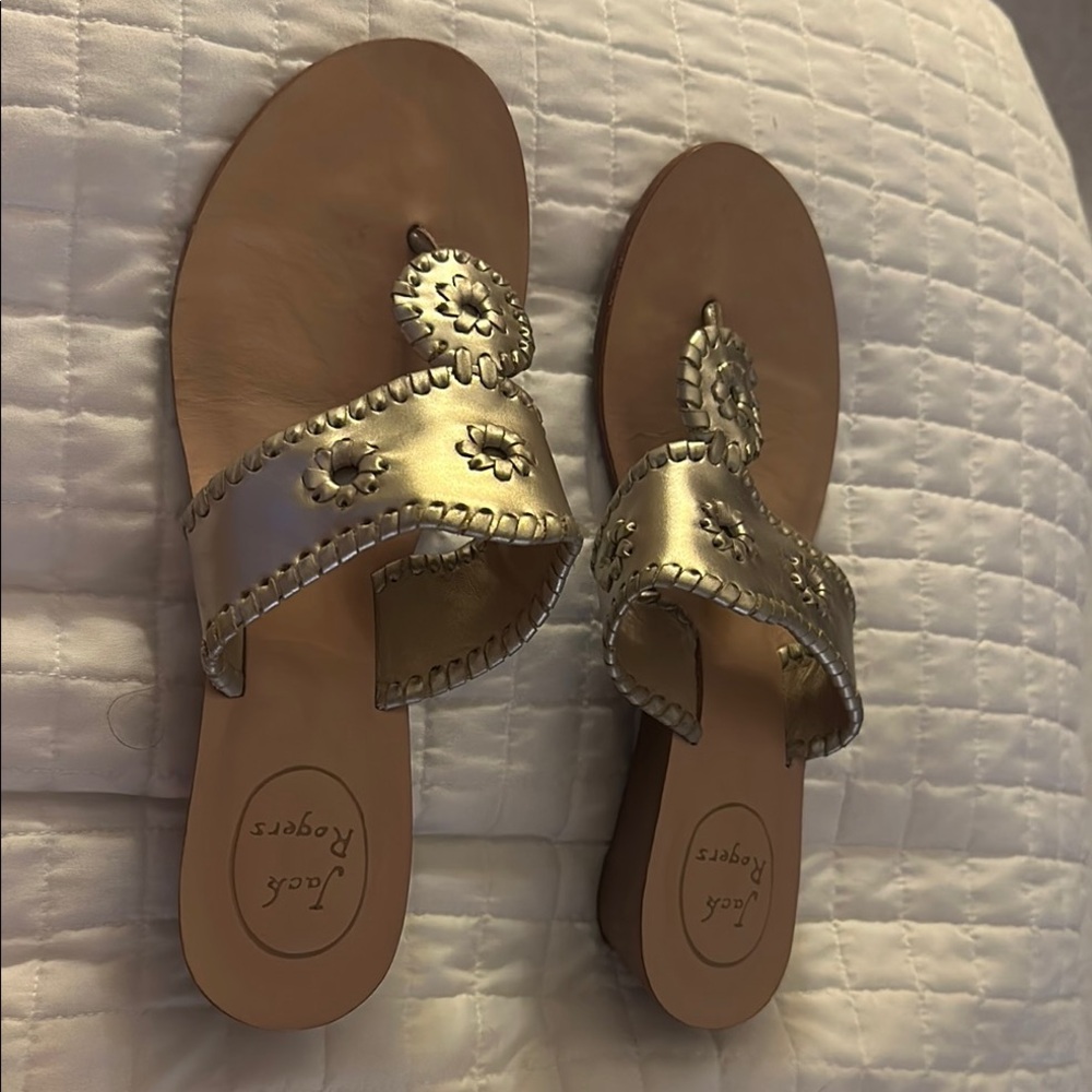 Jack Rogers Gold Sandals with Whipstitched Design